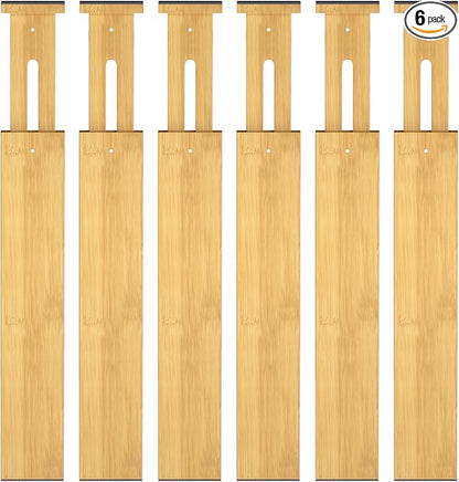 Bamboo Drawer Dividers,17-22" Adjustable Kitchen Drawer Organizer for Clothes,6 Pack Expandable Drawer Organization Separators for Bedroom,Bathroom,Dresser and Office,Natural