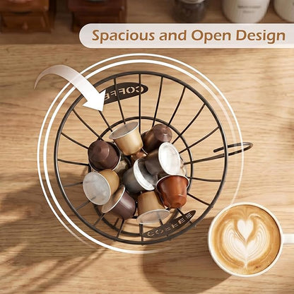 SpaceTime Coffee Pod Holder,Large Capacity Coffee Pod Organizer Cup Holder ,Sturdy Coffee Coffee Basket for Counter Kitchen and Office Desktop,Versatile Metal Pods Storage,Coffee Bar Accessory (Black)