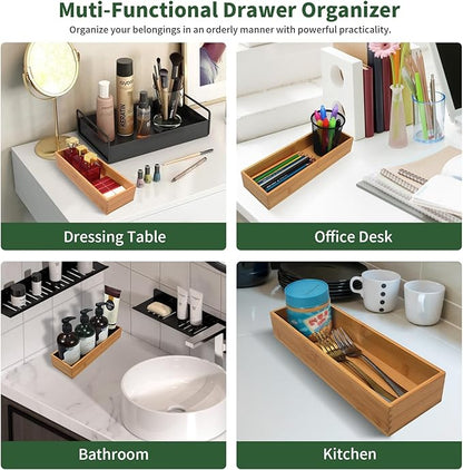 Bamboo Kitchen Drawer Organizer Black Box - Utensil Organizer Silverware Tray Cutlery Holder, Desk Supplies & Accessories, 8"*4"*2"