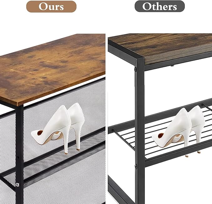 aboxoo 4-Tiers Shoes Rack Tilting Adjustable Freestanding Shoe Rack Large 9 Pairs 25.2 in Storage Organization Brown Wood Metal for Entryways, Hallways, Closets, Dormitory Rooms, and Industries