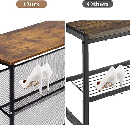 aboxoo 4-Tiers Shoes Rack Tilting Adjustable Freestanding Shoe Rack Large 9 Pairs 25.2 in Storage Organization Brown Wood Metal for Entryways, Hallways, Closets, Dormitory Rooms, and Industries