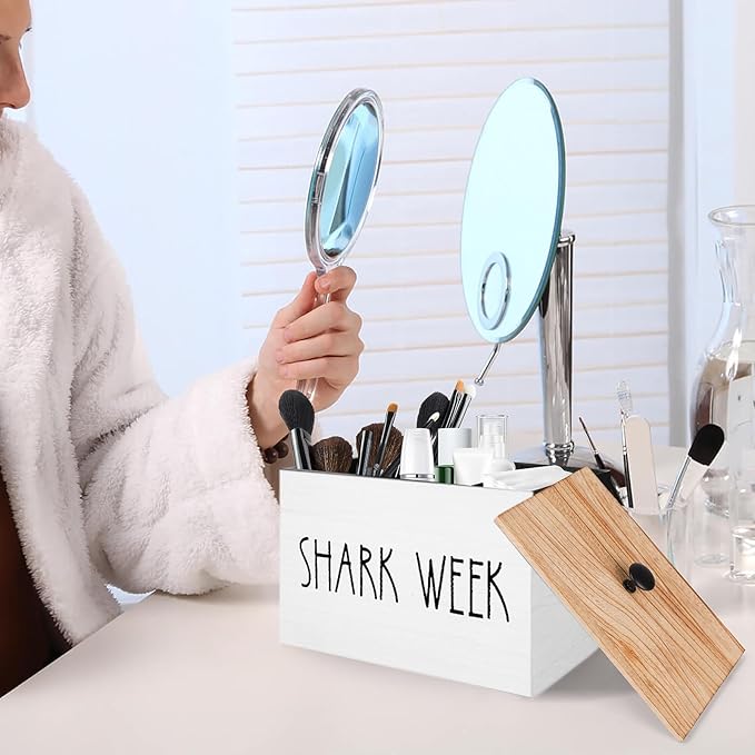 Tampon Holder for Bathroom, Feminine Product Organizer with Lid, Shark Week Tampon Storage Pad and Lady Stuff Box Tampon Organizer for Bathroom (White)