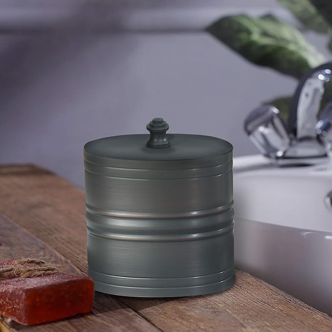 nu steel Swab/Cotton Container Bogart Canister Jar with Lid for Cosmetics and Makeup Storage, Bathroom, Countertop, Desk, and Vanity, Oil Rubbed Bronze, BG1H