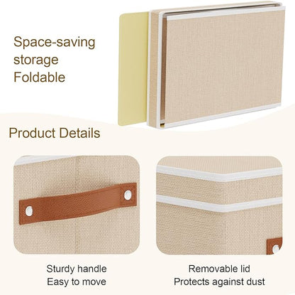 Fabric Storage Boxes with Lids, 10.2×7.8×6.7 Inch Clothes Bins for Shelves, Closet Organizers for Organizing with Handles, Beige, 3-Pack