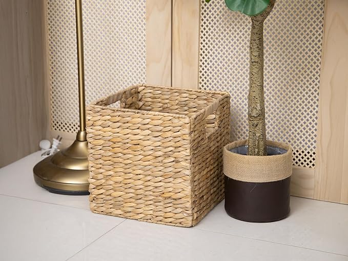 YAHUAN Foldable Water Hyacinth Storage Cubes 9X9 Hand Woven Wicker Storage Bins Square Basket Storage Basket for Shelves (Water hyacinth)