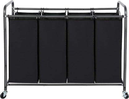 STO STO Laundry Sorter 4 Section, 4 Bag Clothes Hamper, Rolling Laundry Cart Basket with Heavy Duty Lockable Wheels and Removable Bag for Laundry Room, Bedroom, Closet, Black