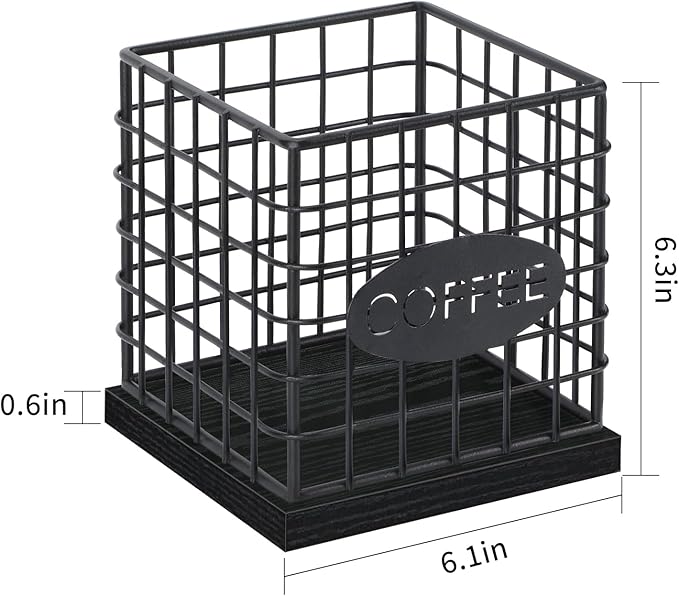 YINMIT K Cup Holder Organizer, Sturdy Coffee Pod Holder Organizer, 35 Kcup Large Capacity Storage Basket for Kitchen Counter and Office Desktop (Black-Square)