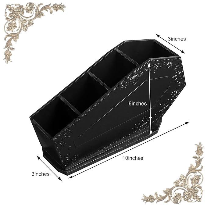 Maitys Coffin Makeup Brush Holder Gothic Wooden Organizer Spooky Coffin Case Gifts for Women Cosmetic Display Cases Spooky Home Office Pencil Brushes Organizer Bathroom Christmas Decor Accessories