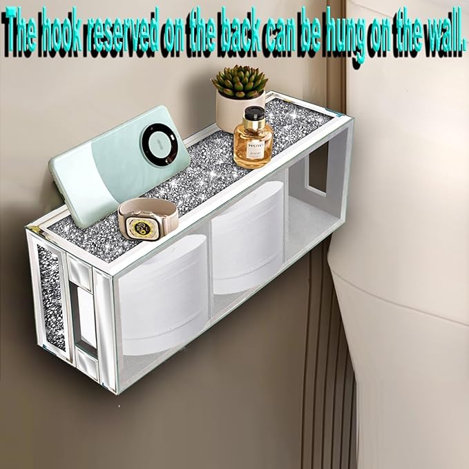 Wocred Bathroom Basket Toilet Tank Upgrade,Crushed Diamond Mirrored Bathroom Tray Wall-Mounted,3 Layer partition Storage Organizer fits Dresser Bedroom,Bathroom,Coffee Table.(15”x6”x3.8”)