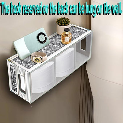 Wocred Bathroom Basket Toilet Tank Upgrade,Crushed Diamond Mirrored Bathroom Tray Wall-Mounted,3 Layer partition Storage Organizer fits Dresser Bedroom,Bathroom,Coffee Table.(15”x6”x3.8”)