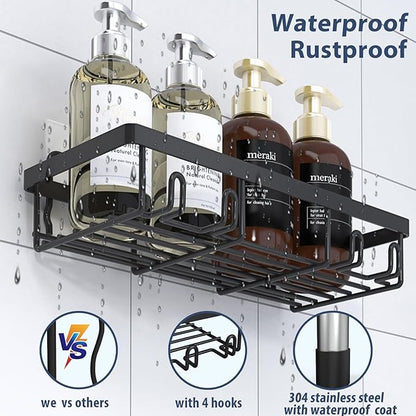 Liuoud 5 Pack Shower Caddy Organizer Rack Shelf for Inside Shower, Adhesive Bathroom Wall Storage Basket Rustproof Stainless Steel Shampoo Holder, Bathroom Accessory Decor Set, Black.