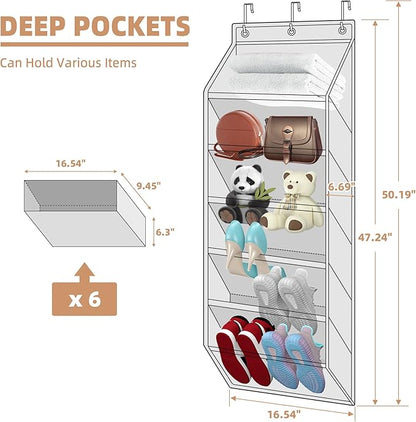STORAGE MANIAC 2 Pack Over Door Shoe Organizers 6-Tier Large Pockets Hanging Organizers Shoes Rack Doors Closet Shoe Organizer Wall, Dorm & Narrow Doors Storage Shoe Holder Over Door Organizer Grey