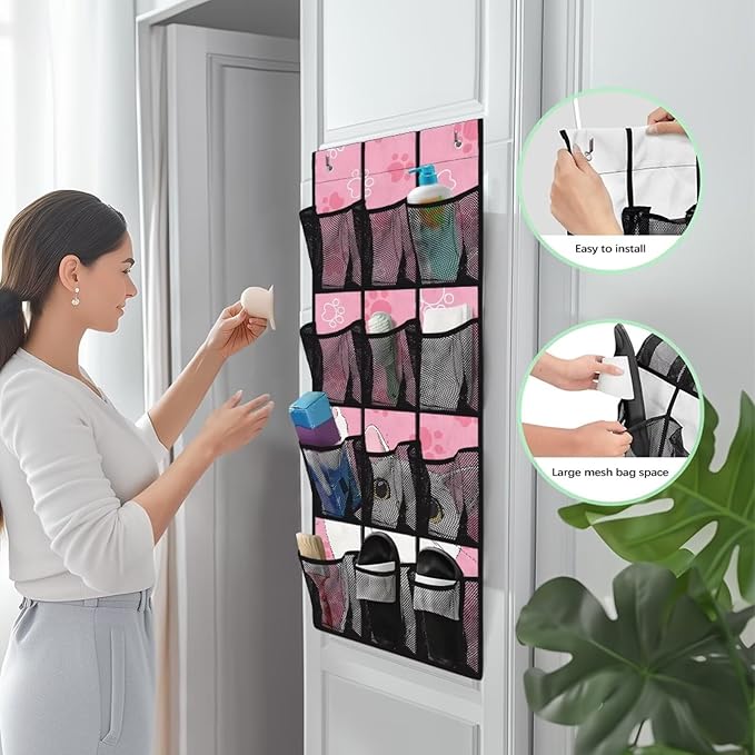 Cat Paw Over The Door Shoe Organizers with 12 Mesh Pockets Baby Organizer Storage Hanging Shoe Organizer Shoe Holder Rack for Toddler Girl Room Baby Room Craft Room Bedroom