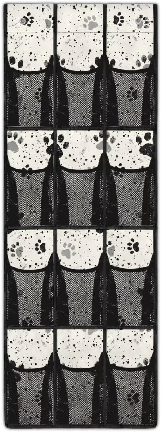 Dog Paw Over the Door Shoe Organizer 12 Large Mesh Pockets Shoe Rack for Door Sturdy Oxford Hanger Storage Holder for Dorm Bedroom