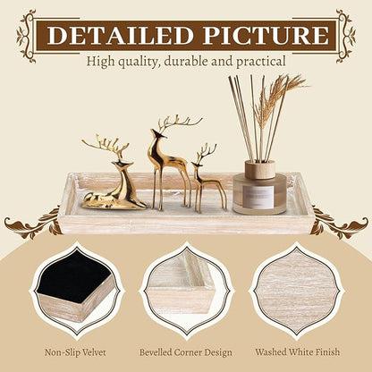MAONAME Wash White Bathroom Vanity Tray, Rustic Long Narrow Tray, Rectangle Farmhouse Wood Trays, Countertop Organizer Trays for Candle, Perfume, 12.2" x 5"