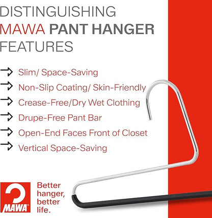 Mawa by Reston Lloyd Reverse Hook Trouser Series Non-Slip Space-Saving Clothes Hanger with Single Rod for Pants, Style KH/35U, 1-Each, Red