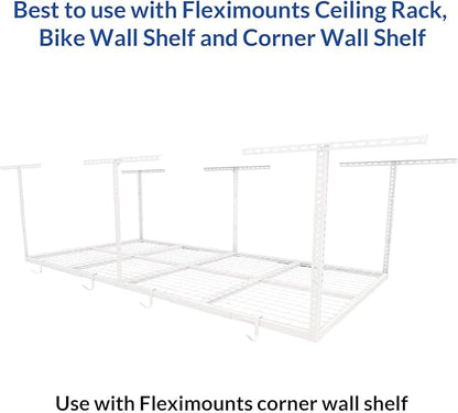 FLEXIMOUNTS 4 Pack Add On Storage Rail Hook Accessory for Ceiling Rack and Wall Shelving, Max Weight Capacity up to 50lbs, White