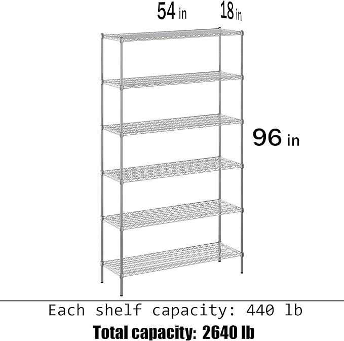 18" Deep x 54" Wide x 96" Height Wire Shelving Kit | 6-Tier | NSF Commercial Storage Rack Unit