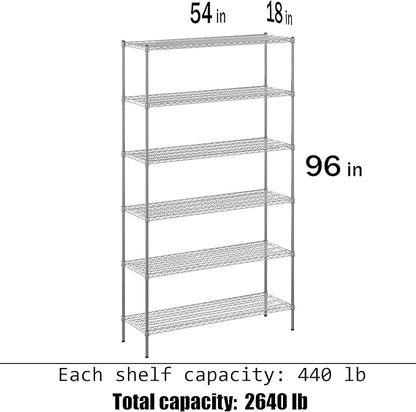 18" Deep x 54" Wide x 96" Height Wire Shelving Kit | 6-Tier | NSF Commercial Storage Rack Unit