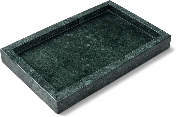 Natural Green Marble Tray for Bathroom | Kitchen | Vanity | Desktop, Stone Organizer for Coffee Table, Dresser, Nightstand, Candles, Soap, Towel, Plant, Jewelry (12" x 8"), Rectangular
