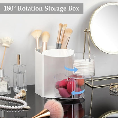 Hair Accessories Organizer with Hair Brush Holder Rotating Makeup Storage Container Plastic Desktop Storage Organizer for Hair Clip Tie, 2-Layer White