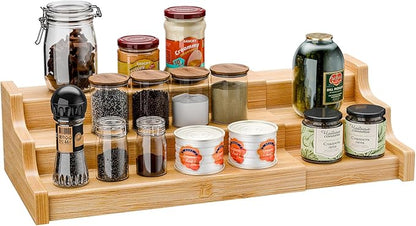 Simple Trending Spice Rack Kitchen Cabinet Organizer, 3 Tier Bamboo Expandable Spice Storage, Display Shelf for Cupboard, Pantry, Yellow