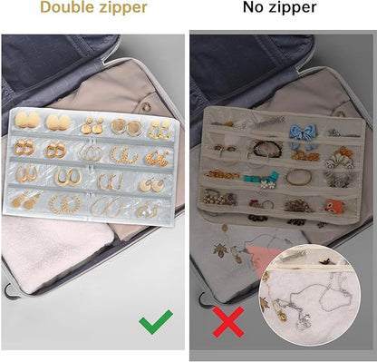 FOREGOER Hanging Jewelry Organizer with 88 Zippered Pockets, Dustproof Foldable for Travel, Accessories Organizer for Holding Jewelries, Earring Organizers and Storage ((Gray)