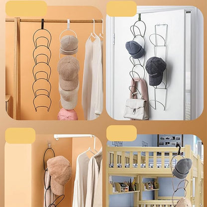 5PCS Hat Organizer, Iron Hat Rack Multi Layer Hat Holder Hat Hanger Hat Hooks Baseball Cap Holder for Scarves Handbags Towels(White)