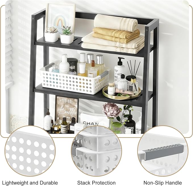 Soddeph 4 Pack Small Plastic Storage Baskets for Organizing, Stackable Bins with Handles for Shelves, Multipurpose Drawer Trays (White)