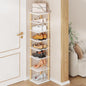 LUCKNOCK Vertical Shoe Rack, 8-Tier Tall Narrow Shoe Organizer for Entryway, Closet, Dorm & Small Spaces, Freestanding Wooden Shoe Shelf Tower for Boots, Sneakers, Heels. (White)