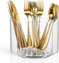360° Rotating Acrylic Utensil Caddy, Silverware Caddy Countertop, Flatware Cutlery Holder with 4 Compartment