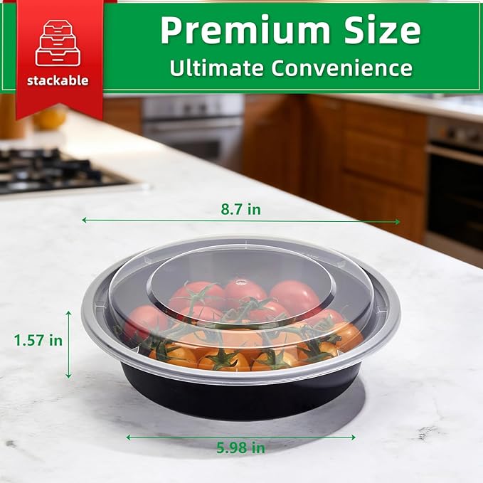 Meal Prep Containers Reusable 10 Pack-24 oz Food Storage Containers with Lids To Go Food Containers Takeout, Microwave Dishwasher Freezer Safe, Stackable, BPA Free, Plastic (Black)