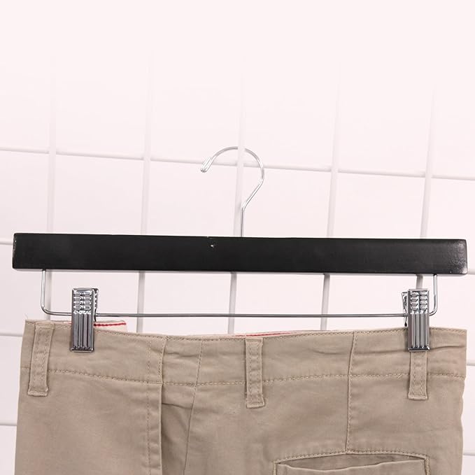 SSWBasics 14 inch Black Wood Skirt and Pants Hangers - Case of 50 - Black Wooden Pants