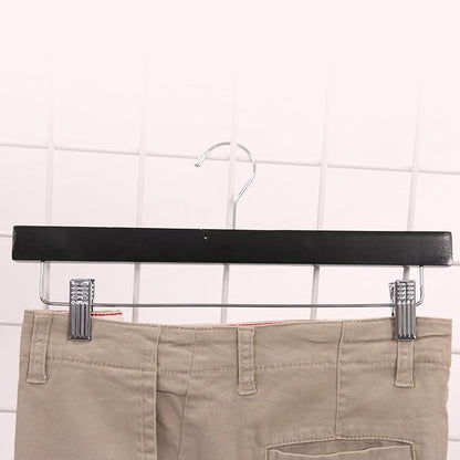 SSWBasics 14 inch Black Wood Skirt and Pants Hangers - Case of 50 - Black Wooden Pants