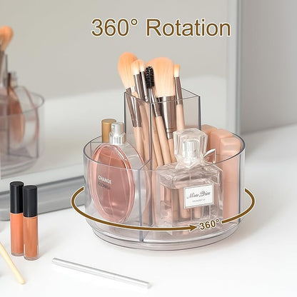 Clear Rotating Makeup Organizer, 360° Acrylic Cosmetic Storage Display Bathroom Tray - 7 Inch Spinning Perfume Skincare Organizer, Lazy Susan Vanity Countertop Holder for Brushes Dresser Decor