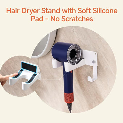 Dyson Hair Dryer Holder, Blow Dryer Holder Self Adhesive Hair Dryer Holder Wall Mounted Aluminum Hair Tool Organizer Blow Dryer Holder for Bathroom White CHOCHYAH
