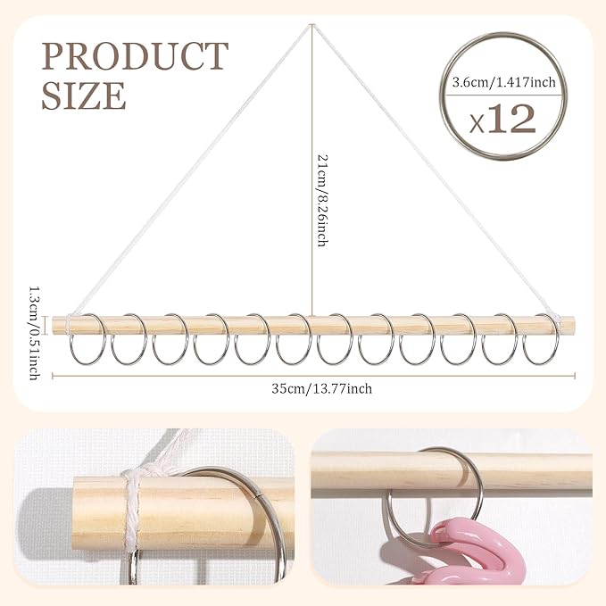 SNOWSTAR Macrame Hair Claw Clip Organizer with10 Metal Rings,Hanging Hair Clip Holder and Storage for Women Girls,Claw Clips Hanger Home Decor for Wall,Door,Closet
