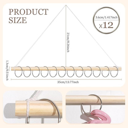 SNOWSTAR Macrame Hair Claw Clip Organizer with10 Metal Rings,Hanging Hair Clip Holder and Storage for Women Girls,Claw Clips Hanger Home Decor for Wall,Door,Closet