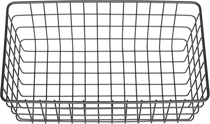Whitmor 4 Pack Black Wire Storage Baskets for Office, Pantry, Kitchen Bins & Freezer Organizing
