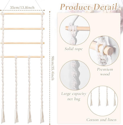 SNOWSTAR Macrame Flat Hair Claw Clip Holder Organizer,Large Capacity Hanging Hair Clip Holder and Storage for Women Girls,Flat Claw Clips Storage Hanger Home Decor for Wall,Door,Closet