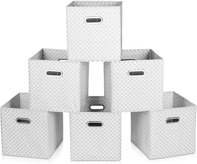 Fabric Cloth Storage Bins,Fabric Cube Organizer with Dual Handles Foldable Cube Storage Baskets for Home Bedroom Storage,Set of 6,（Light Grey）