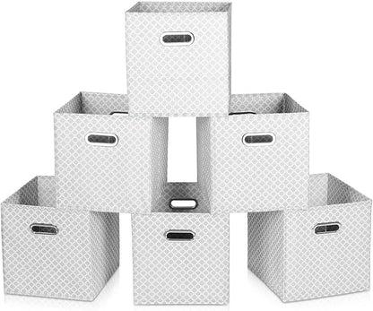 Fabric Cloth Storage Bins,Fabric Cube Organizer with Dual Handles Foldable Cube Storage Baskets for Home Bedroom Storage,Set of 6,（Light Grey）