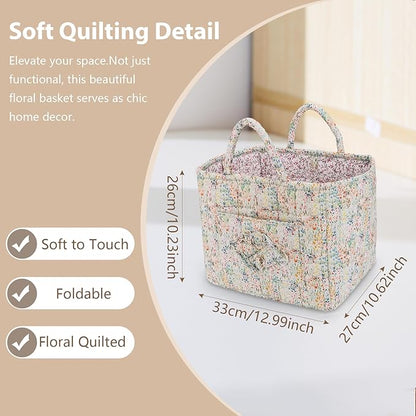 Storage Basket Boho Fabric Large Collapsible Floral Laundry Nursery Hamper Portable Folding Storage for Clothes Toys (Blue Floral)