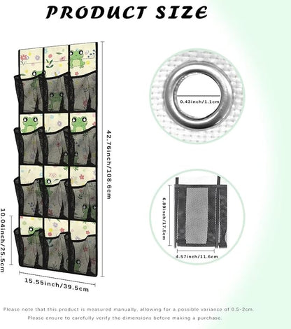 Frog Over the Door Organizer 12 Mesh Pockets Hanging Shoe Rack for Closet Door Hanging Organizer Easy to Install Large Storage Bag for Bedroom Bathroom Office Nursery