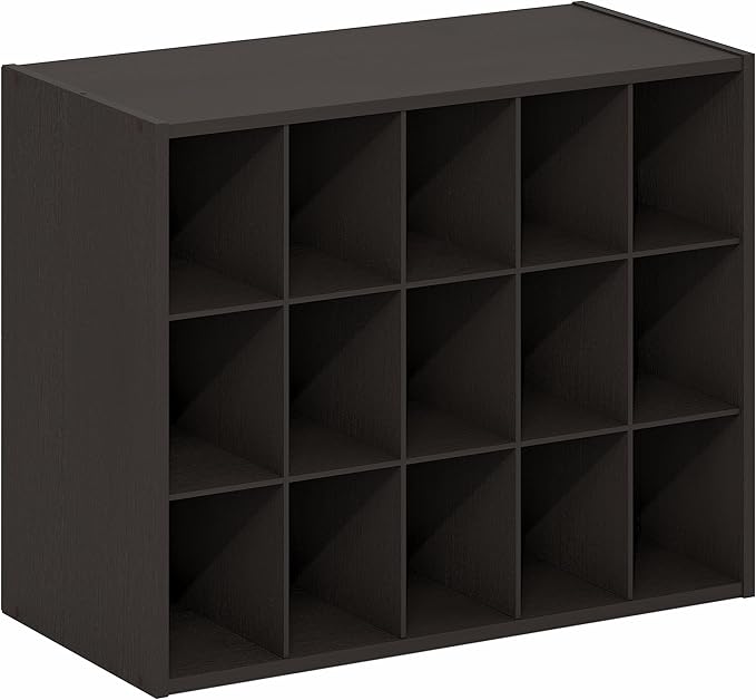Furinno FANO Shoe Rack, 15-Cube Shoe Organizer, Stackable Shoe Storage, 11.4 x 24.2 x 19.3, for Closet Entryway, Office, Garage, Black Dark Oak