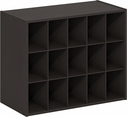 Furinno FANO Shoe Rack, 15-Cube Shoe Organizer, Stackable Shoe Storage, 11.4 x 24.2 x 19.3, for Closet Entryway, Office, Garage, Black Dark Oak