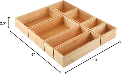 Kootek 8 Pcs Bamboo Drawer Organizer Utensil Tray Kitchen Storage Box 4-Size Versatile Dividers Cutlery Holders Bins Containers for Flatware Kitchen Utensils