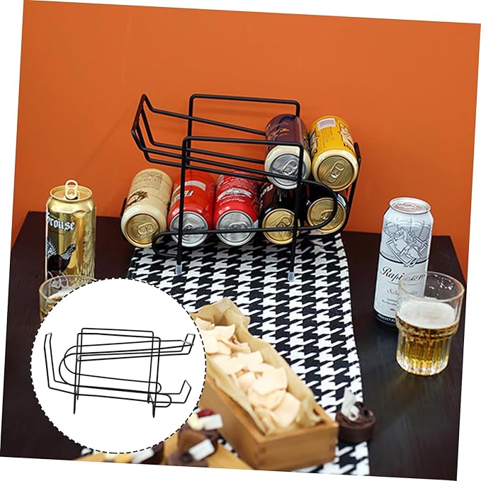 PRETYZOOM 1pc Rolling Drink Storage Rack Space-saving Beverage Holder for Refrigerator Dual-layer Canning Organizer Black for Kitchen and Pantry Organization