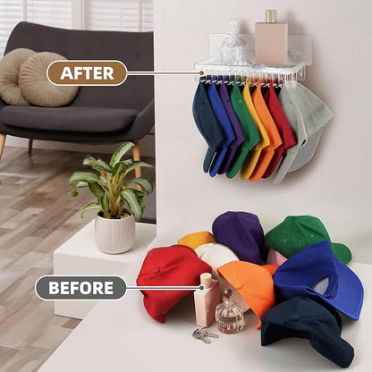 MAGTSMEI Multi-functional Baseball Hat Rack for Wall,Hat Organizer for Baseball Caps with Shelf,Over Door Hat Storage Holder Up to 16 Hats for Closet-Clear