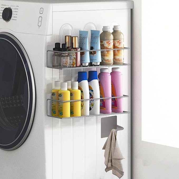 Magnetic Spice Rack For Refrigerator, Space Saving Magnetic Shelf For Fridge Grey 2 Pack With Magnetic Paper Towel Holder